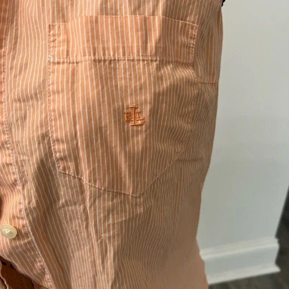 Ralph Lauren Peach Sleeveless Button-Down Shirt - Picture 2 of 7